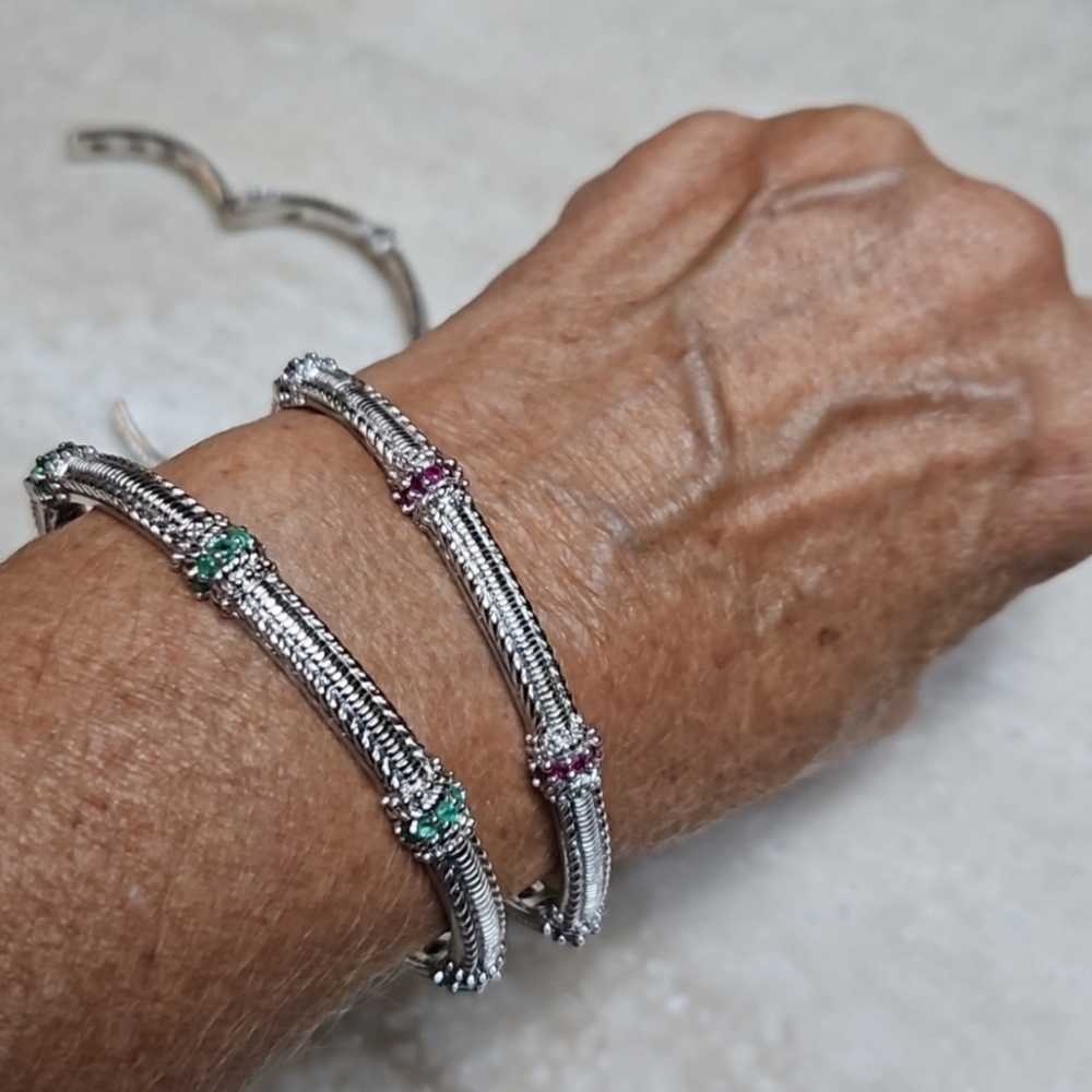 Judith Ripka 925 Silver Ruby Hinged Banglenwot - image 3
